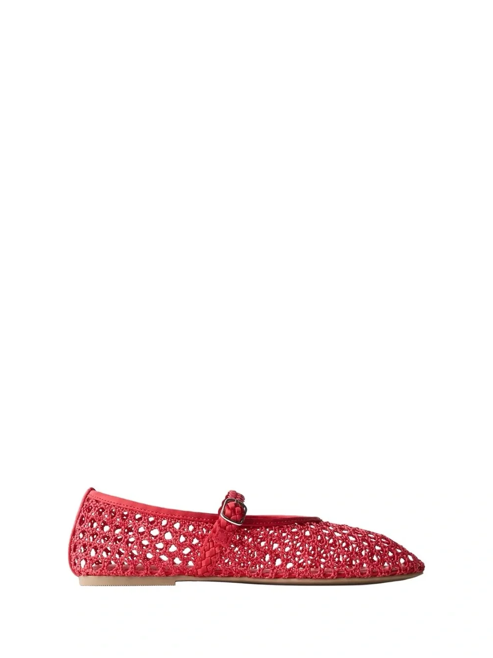 ZARA Red Crochet Mary Jane Shoes with Braided Strap
